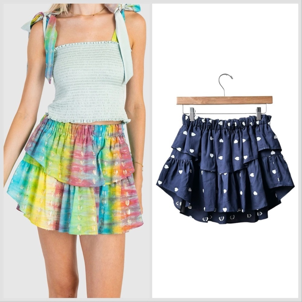 KOCH Women's navy Blue White Heart Ivy Tiered Mini Skirt Sz S